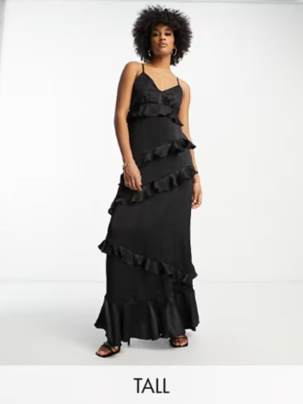 Tall Fit Size 14 - Black All Over Ruffle Cami Maxi Dress